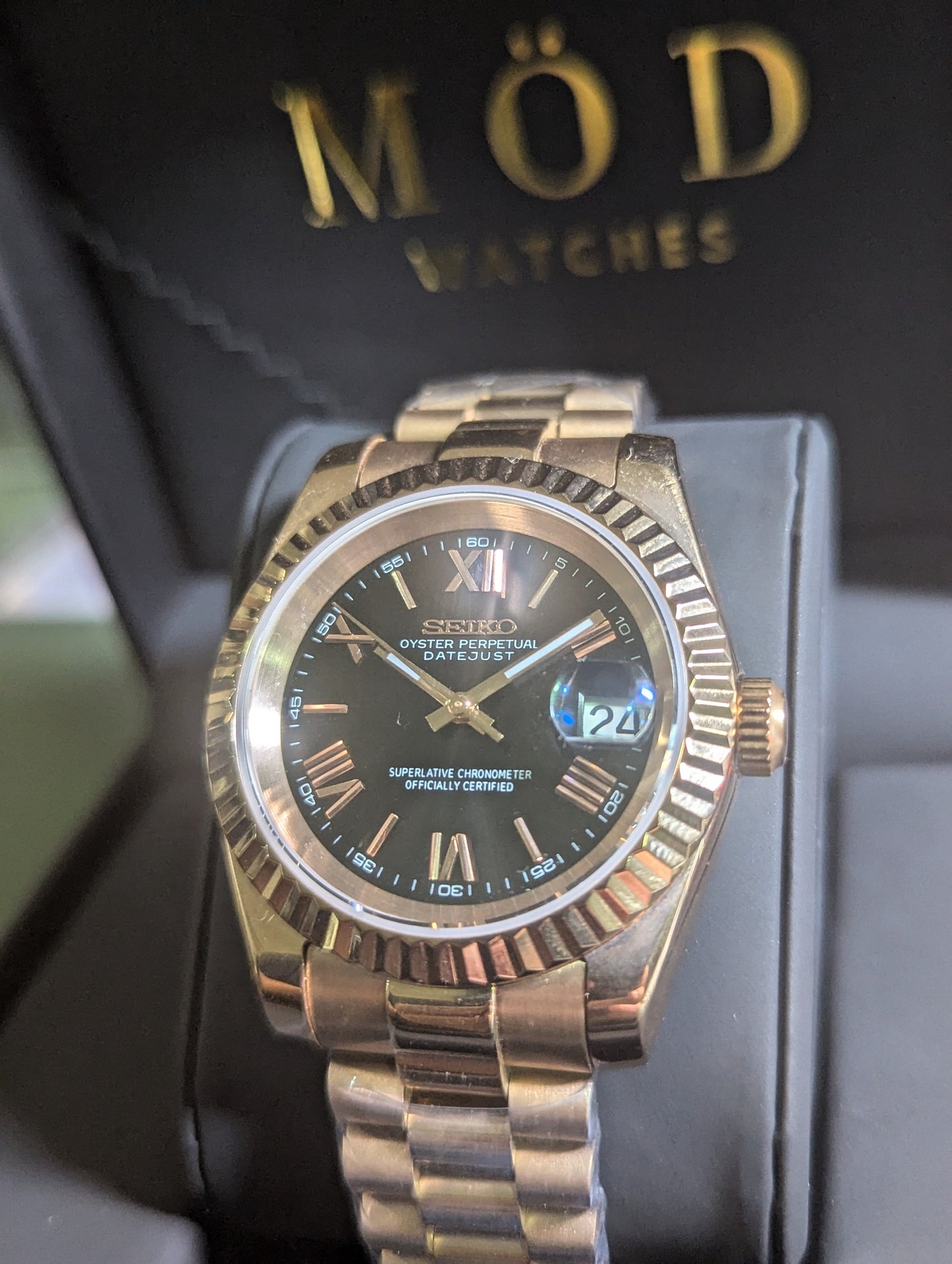 SEIKO-LEX PRESIDENT ROSE GOLD DJ BLACK (39MM)